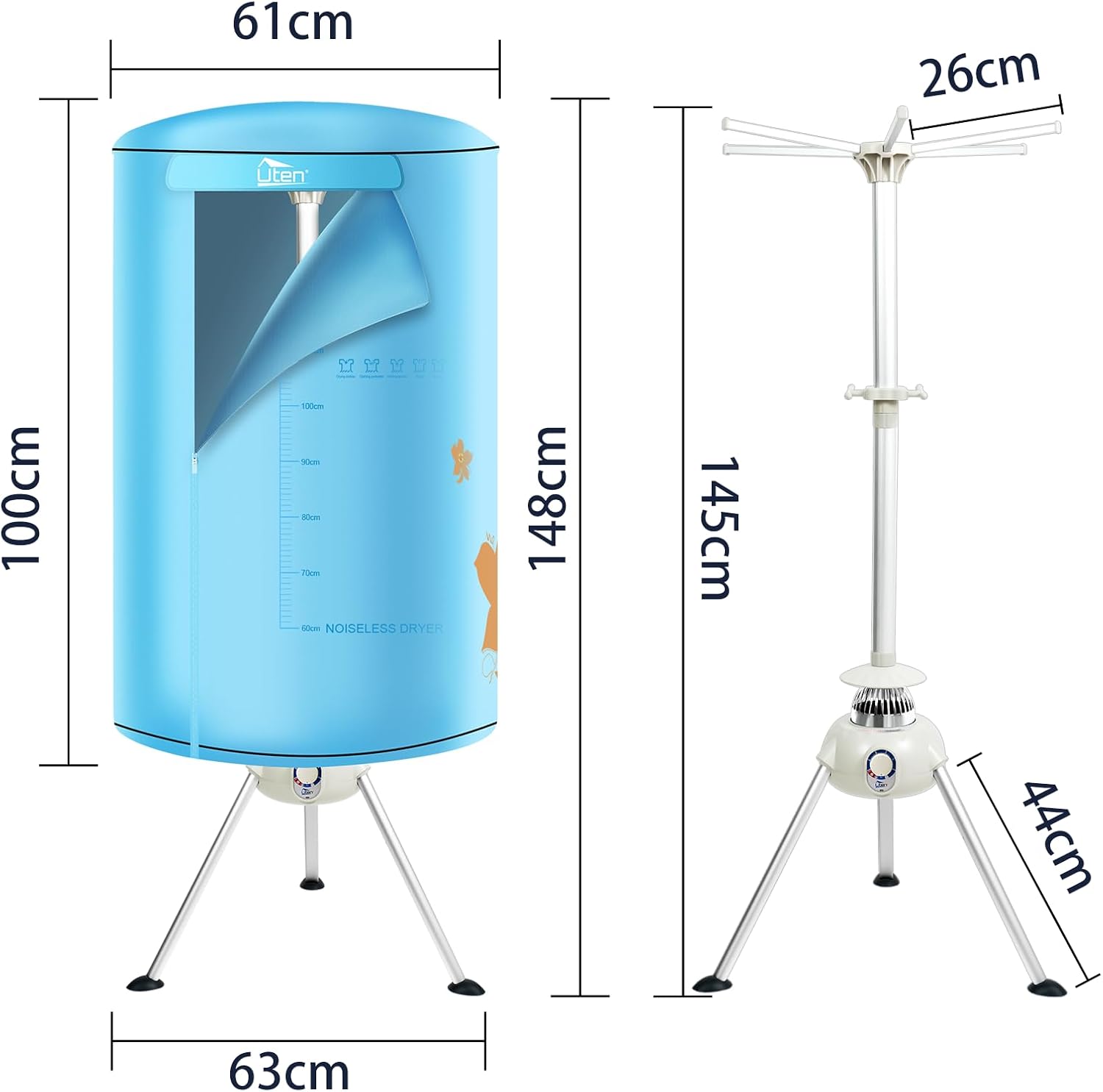 Sèche-linge électrique portable - rond - 1000W, minuterie, compact