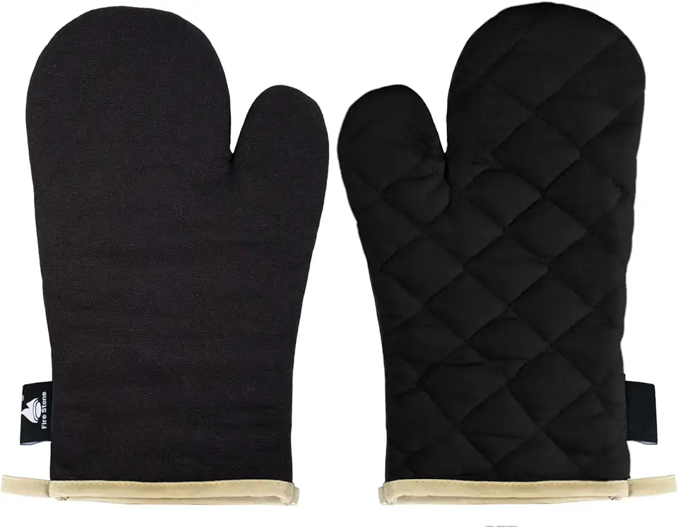 Fire Stone - Gants de cuisine noirs - 1 paire - Résistants 250°C, certifiés UE