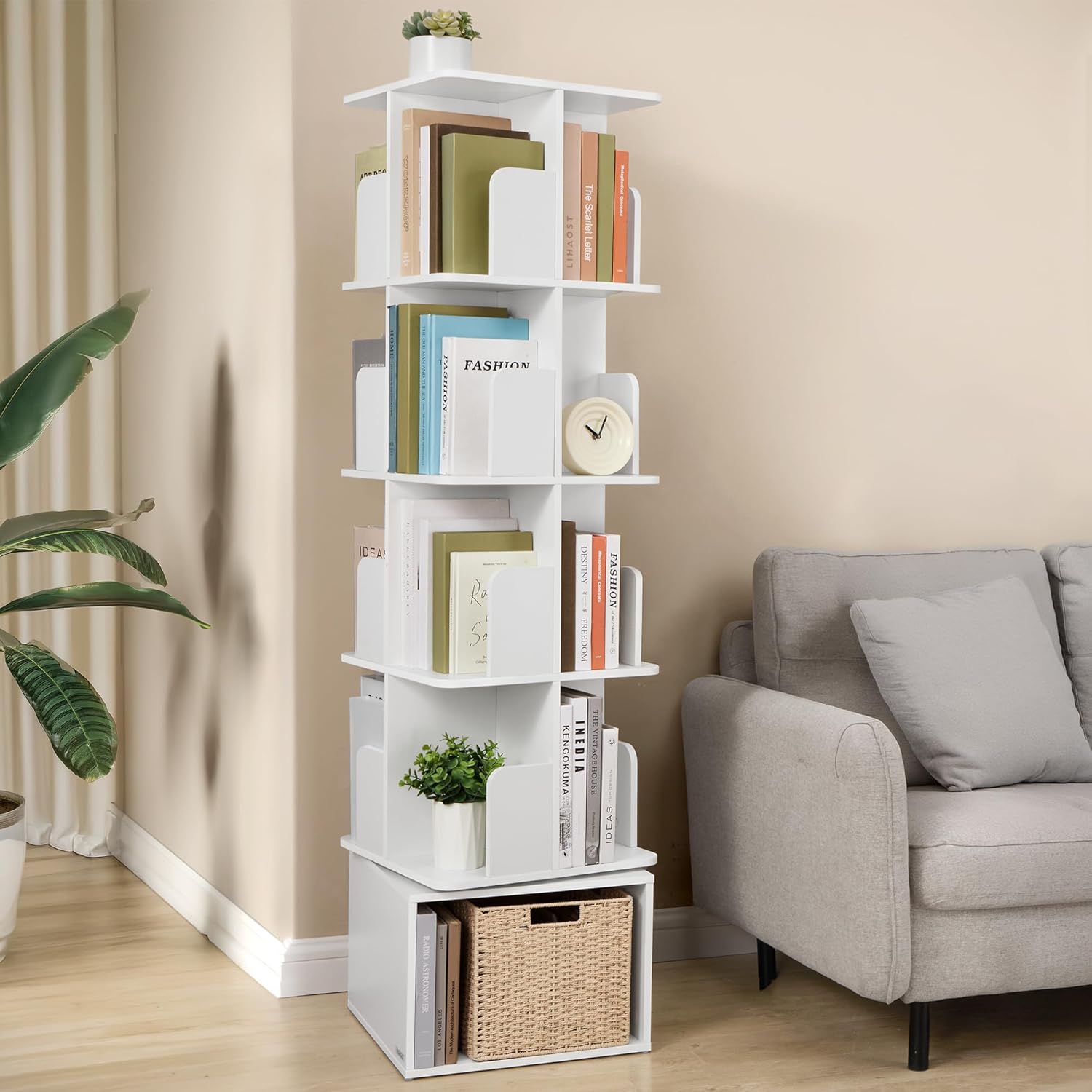 VASAGLE - Custos Collection - 40x40x155,8 cm - bibliothèque pivotante 5 niveaux, rotation 360°, blanc LBC472WB01