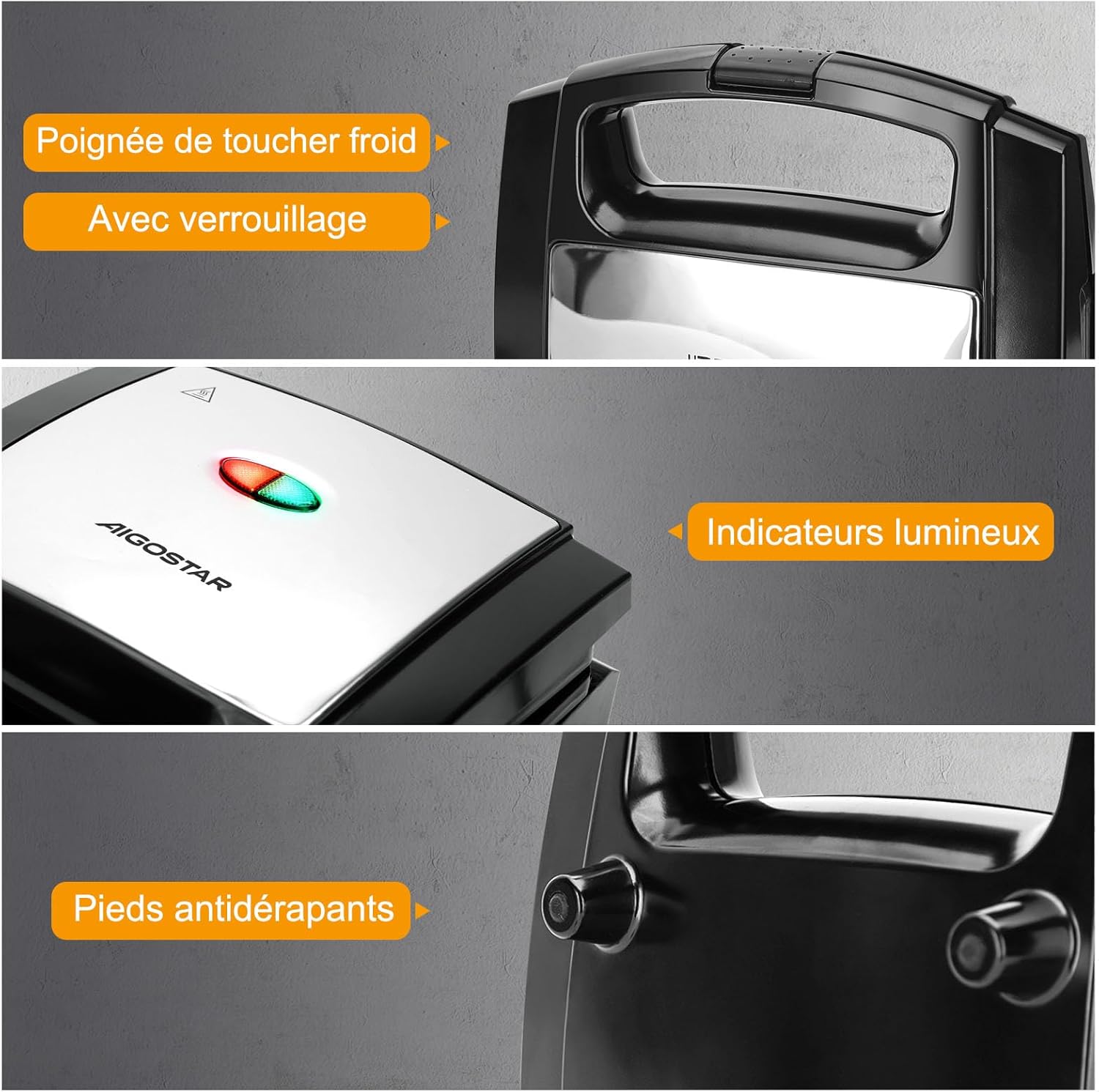 Aigostar - Lamo - 800W - plaques triangulaires, poignée froide