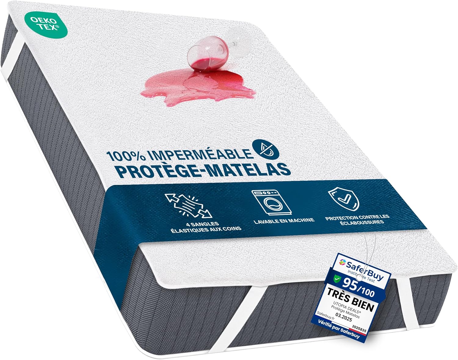 Utopia Bedding - Protège-matelas imperméable - 120x190 cm - Oeko TEX, 4 coins élastiques