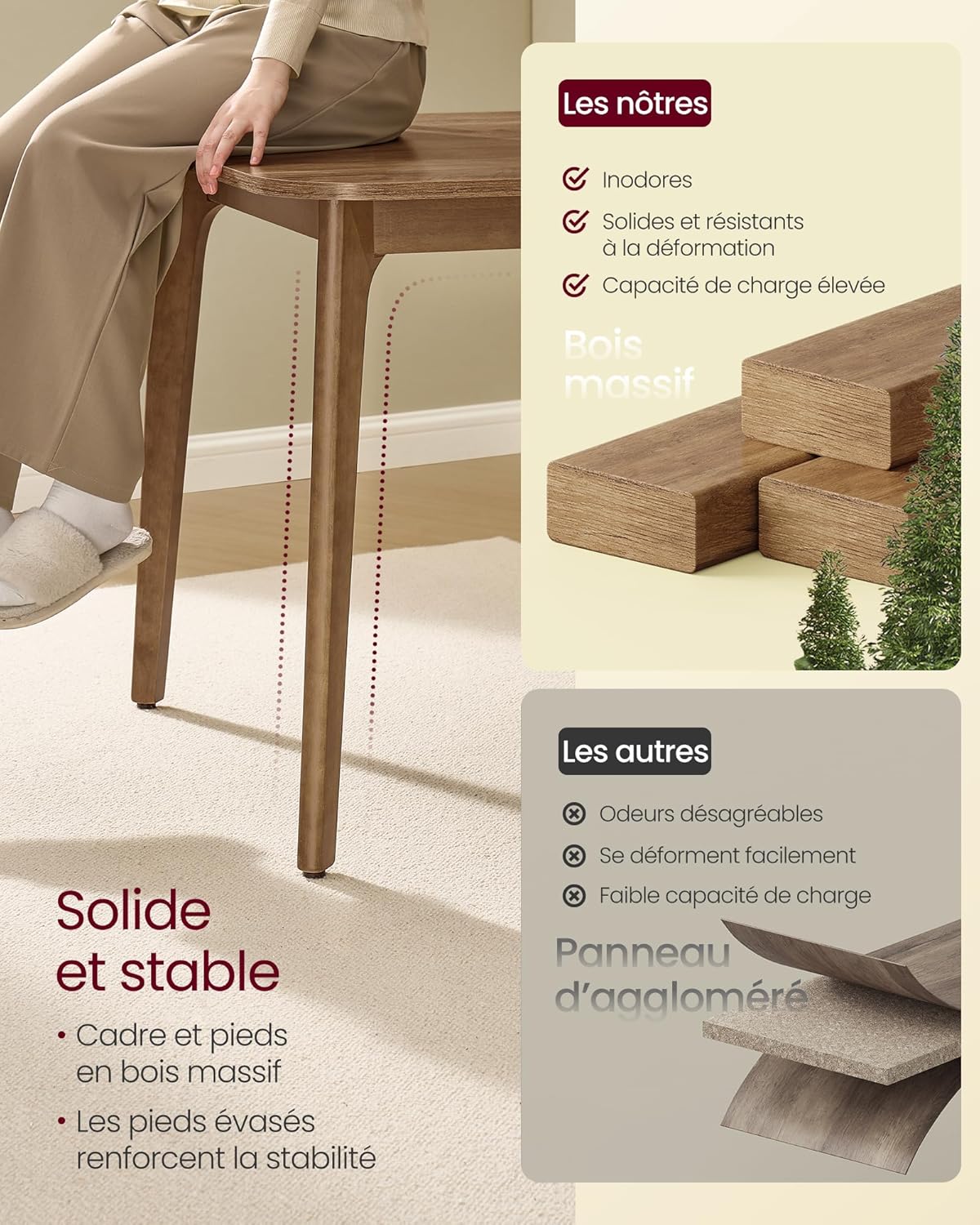 VASAGLE - Table extensible salle à manger, 120kg, marron miel, KDT090K01