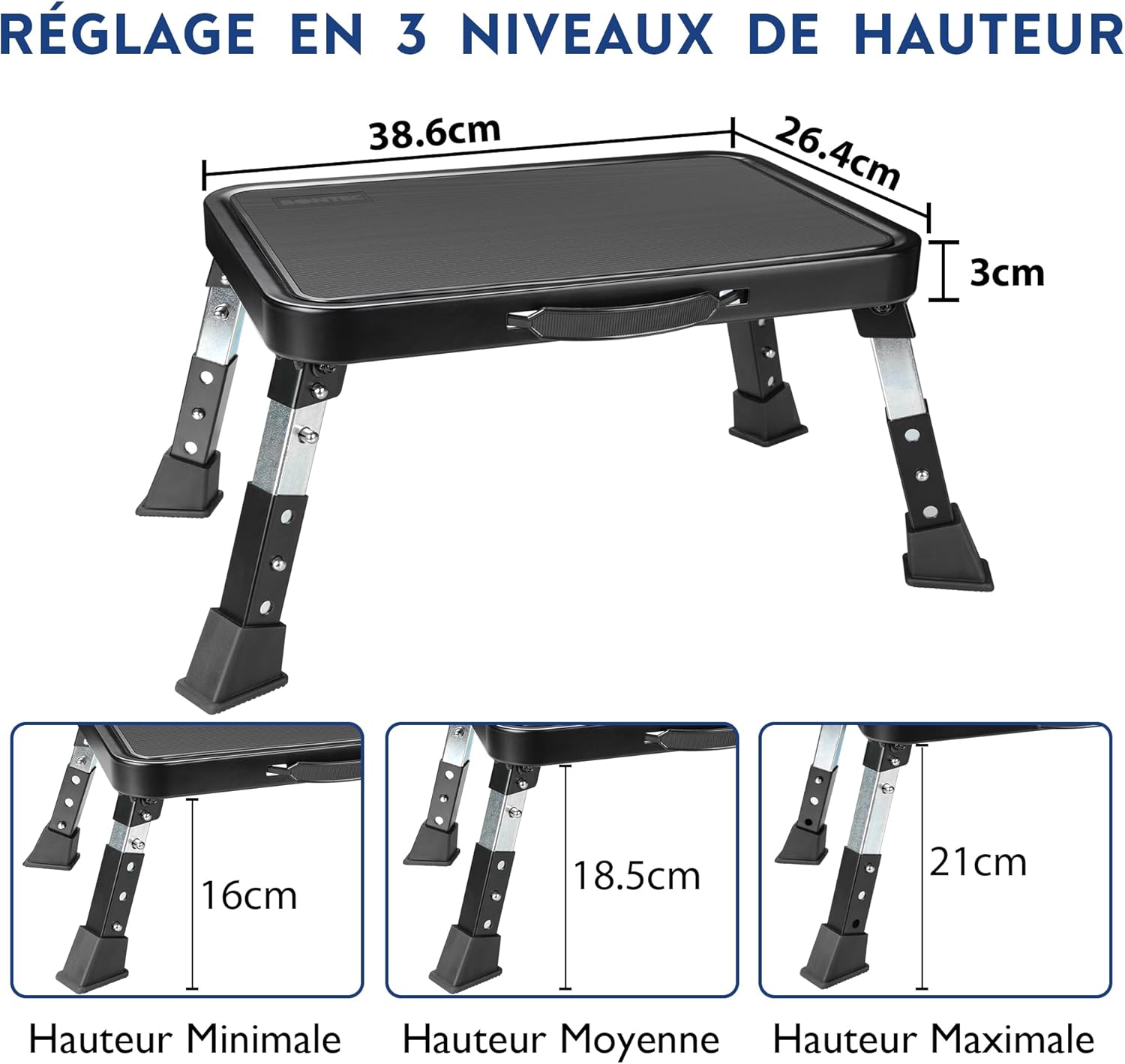 BONTEC - marchepied pliable 3 marches - 150kg - pieds caoutchouc, antidérapant