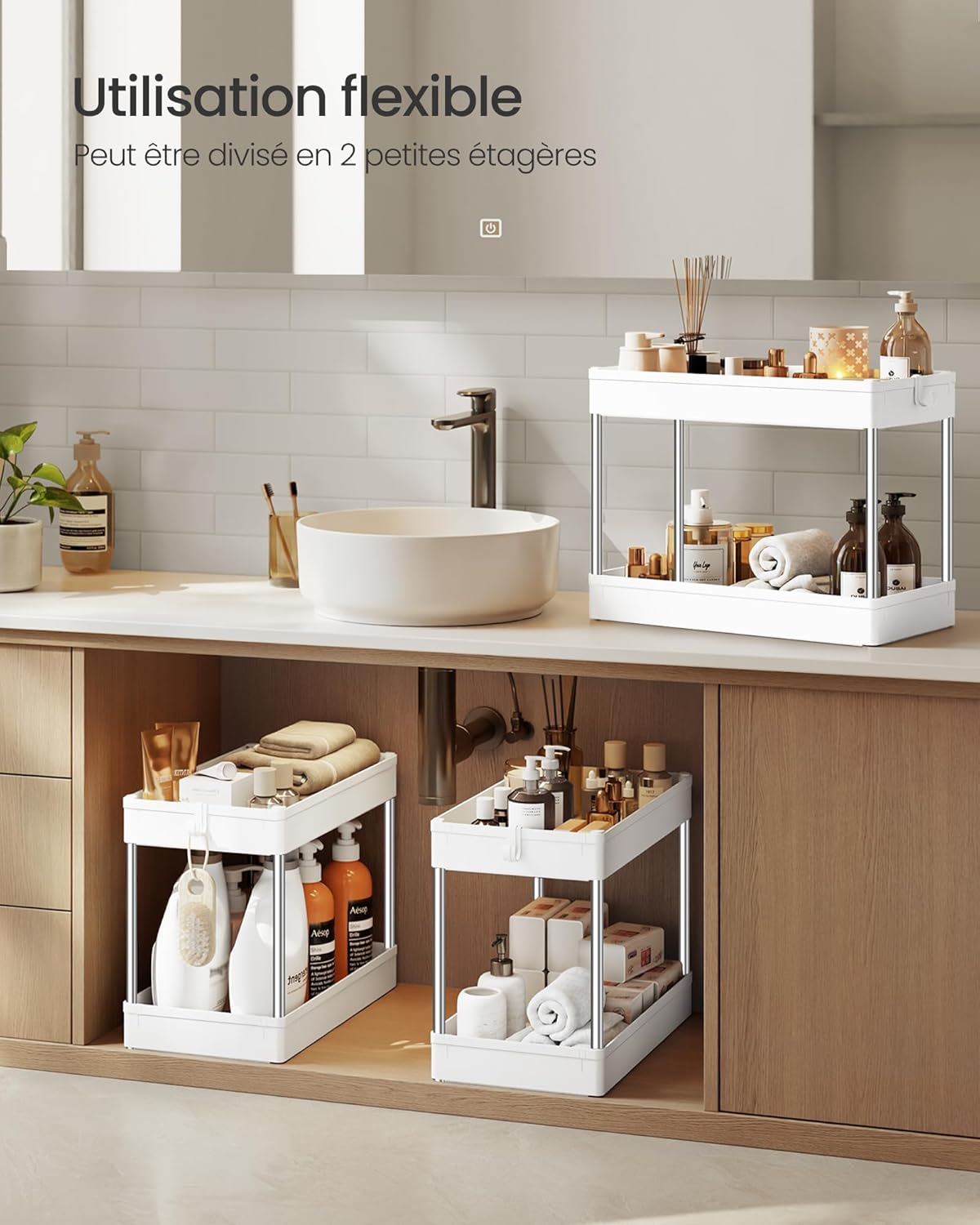 SONGMICS - chariot cuisine 4 niveaux, acier, 23,6x42x86cm, 6 crochets, KSC10WT