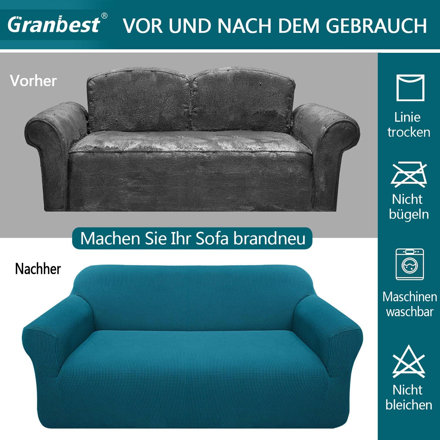 Granbest - housse canapé moderne - 2 places - tissu jacquard élastique, protection animaux, bleu sarcelle