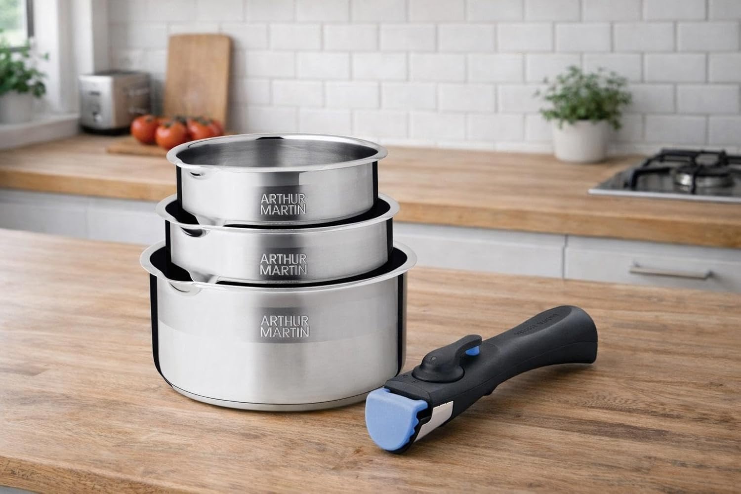 Arthur Martin - série AM - 3 casseroles inox, manche amovible - AM3456