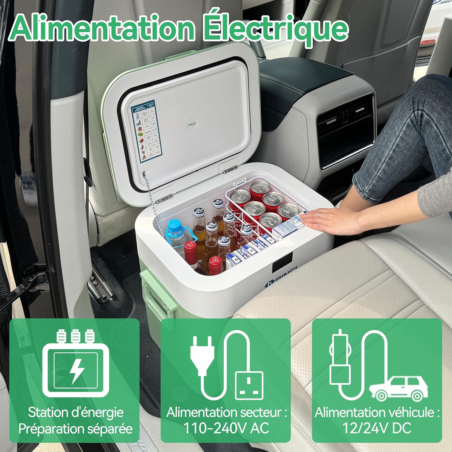 BINGI - glacière électrique 22L - compression, -18°C, 12V/24V/220V