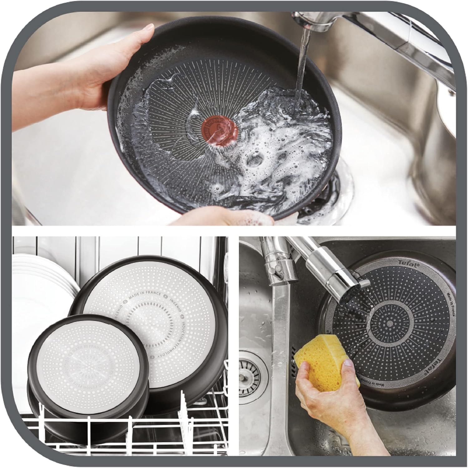 Tefal - Ingenio Preference - 3 poêles empilables, induction, antiadhésif, signal thermique, grand modèle L97490