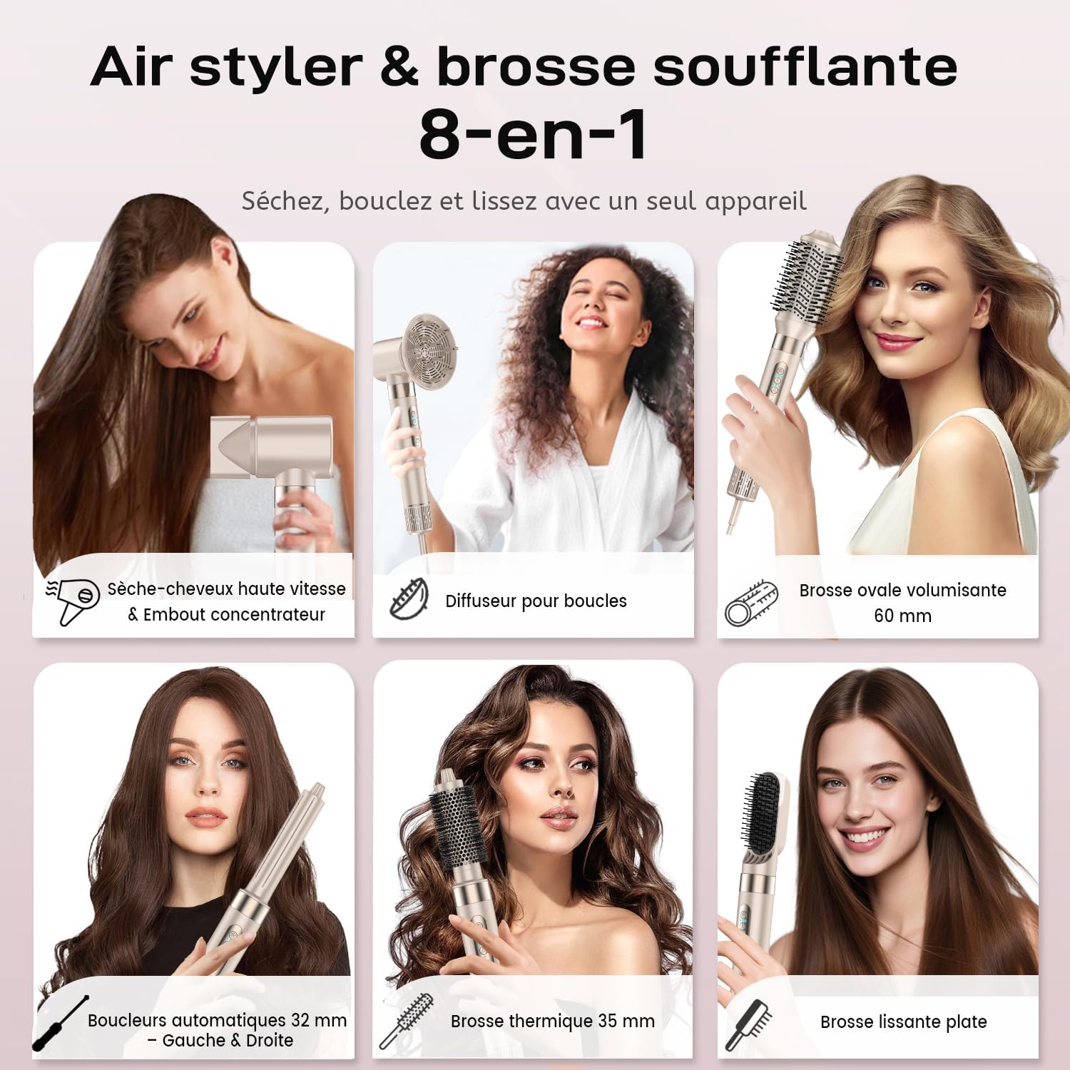 Brosse soufflante 8-en-1 - 110 000 tr/min, ionique, séchage rapide