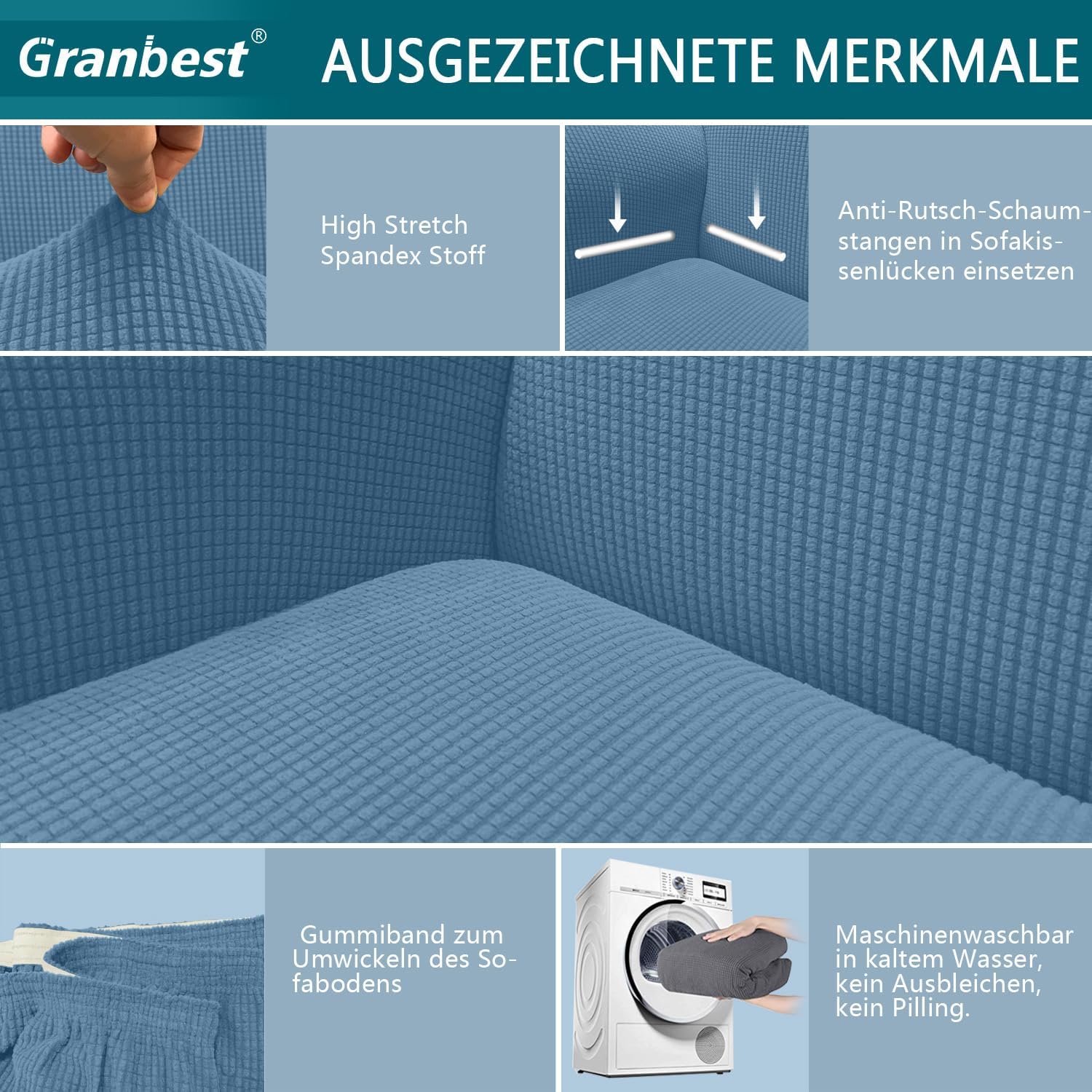 Granbest - housse de canapé moderne, 3 places, jacquard élastique, protection animaux