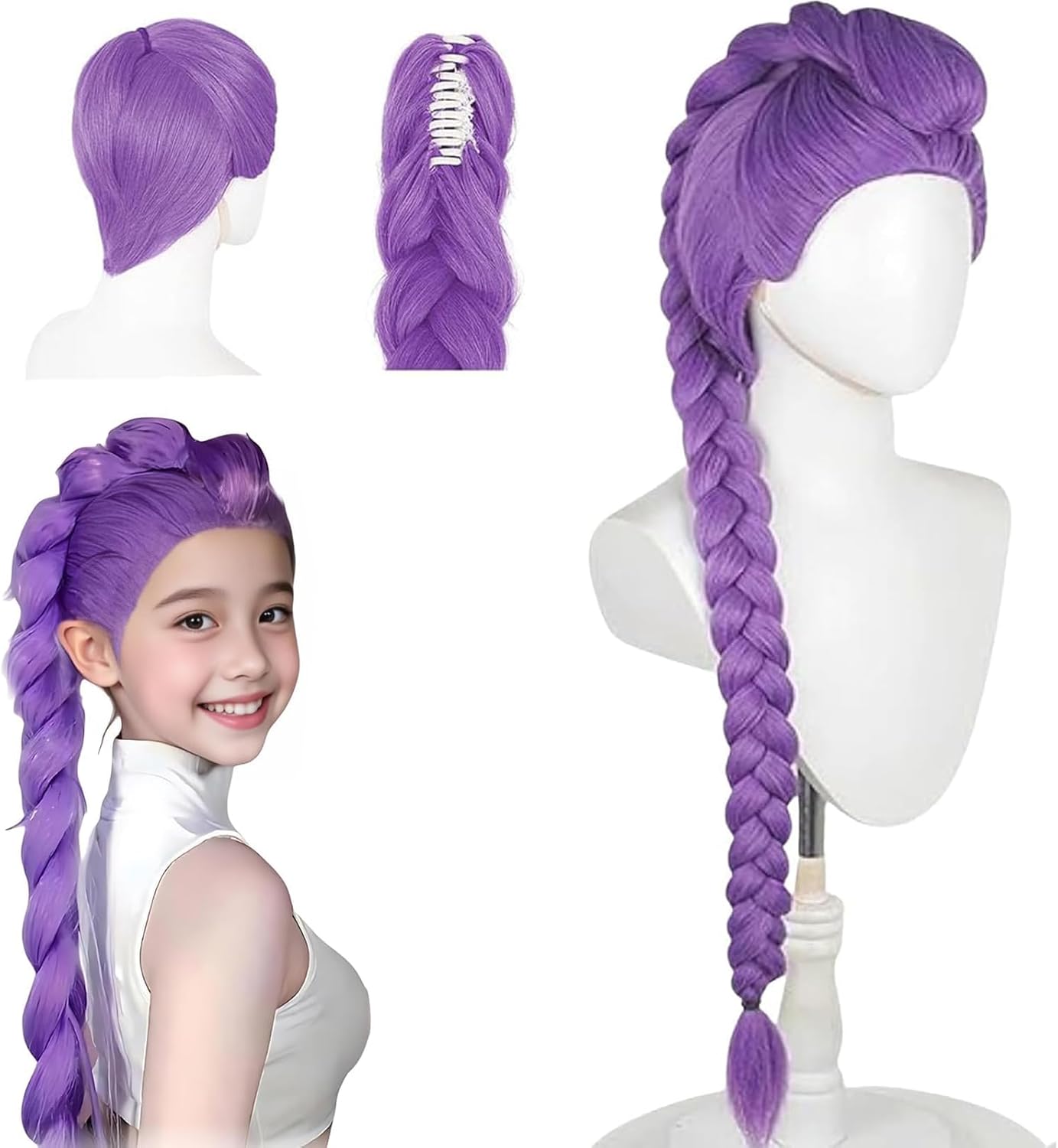 Perruque enfant - Chasseur violet - Taille junior - Accessoire réaliste pour Halloween et carnaval