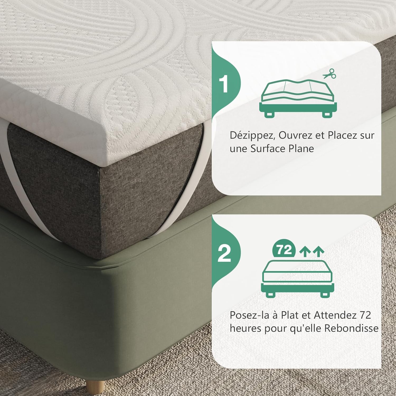 Novilla - surmatelas confort 140x190 - 5cm mousse certifiée, doux et lavable