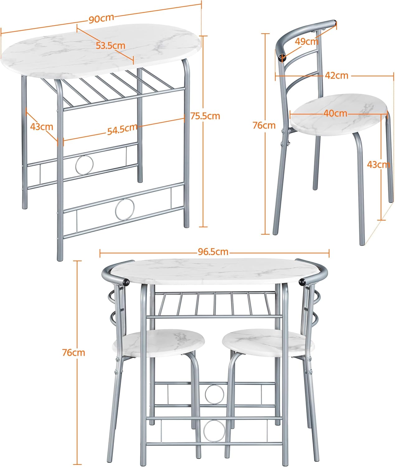 Yaheetech - Ensemble table ronde 90x53x75.5 cm - 2 chaises bois métal, porte-bouteilles