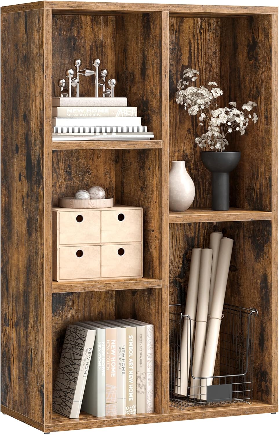 VASAGLE - Étagère cubique 5 cases, bois, rangement salon/bureau, LBC025X01