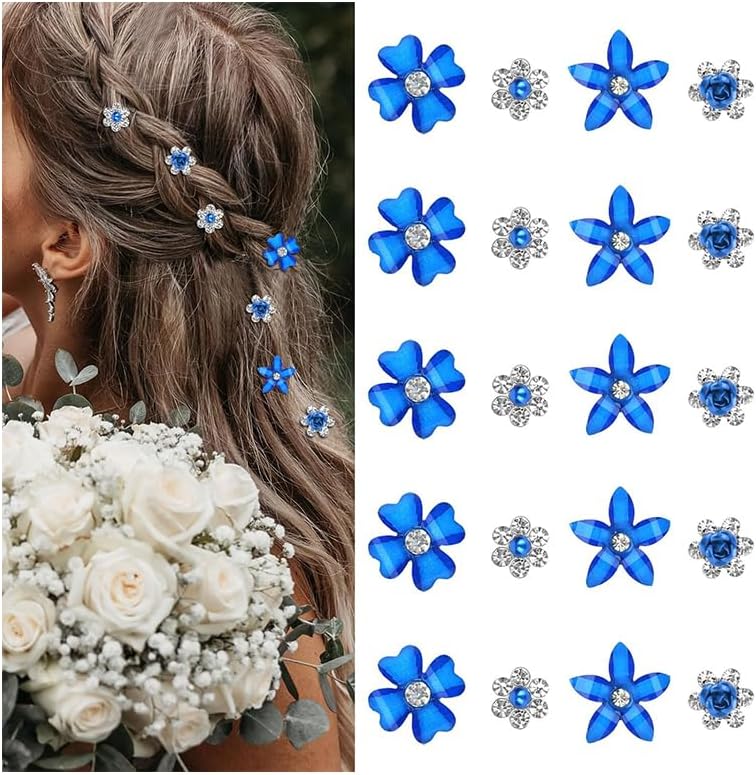 Pinces à cheveux - lot de 20 - mini strass fleurs, mariage, 4 motifs