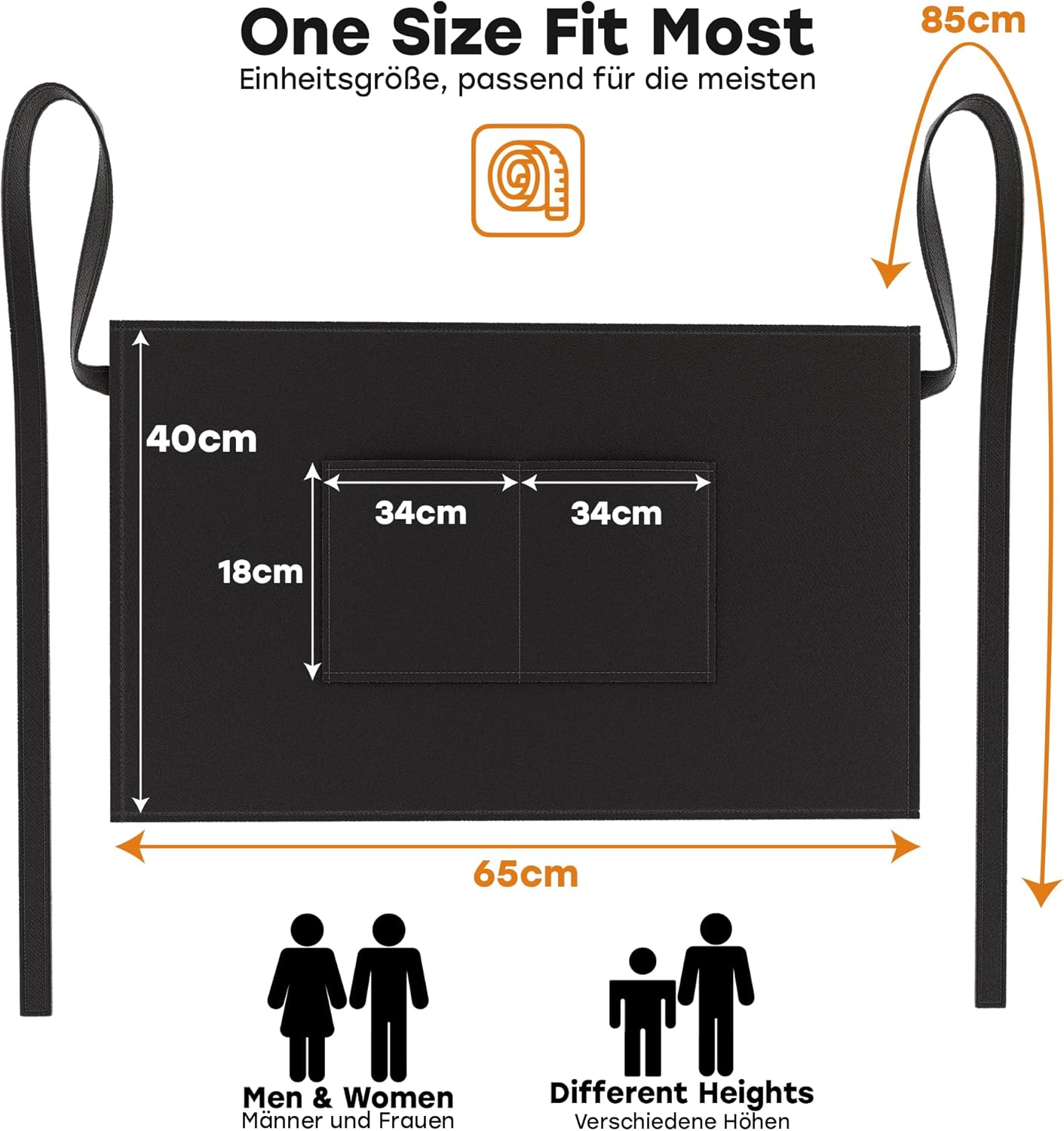 LEFUNDA - Tablier cuisine réglable, 3 poches, étanche, longues lanières, mixte