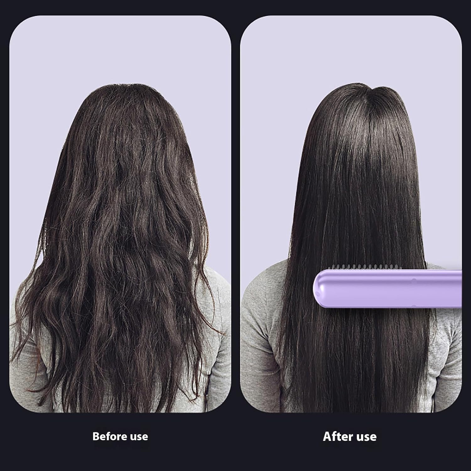 Brosse chauffante cheveux courts - 3 niveaux chauffe, écran LED, USB, compacte, violet