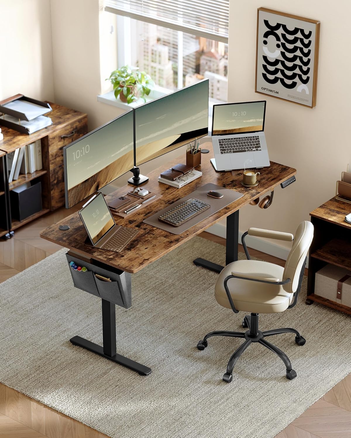 SONGMICS - Bureau réglable série LSD - 160x70 cm, mémoire 4 hauteurs, marron/noir - LSD136K01