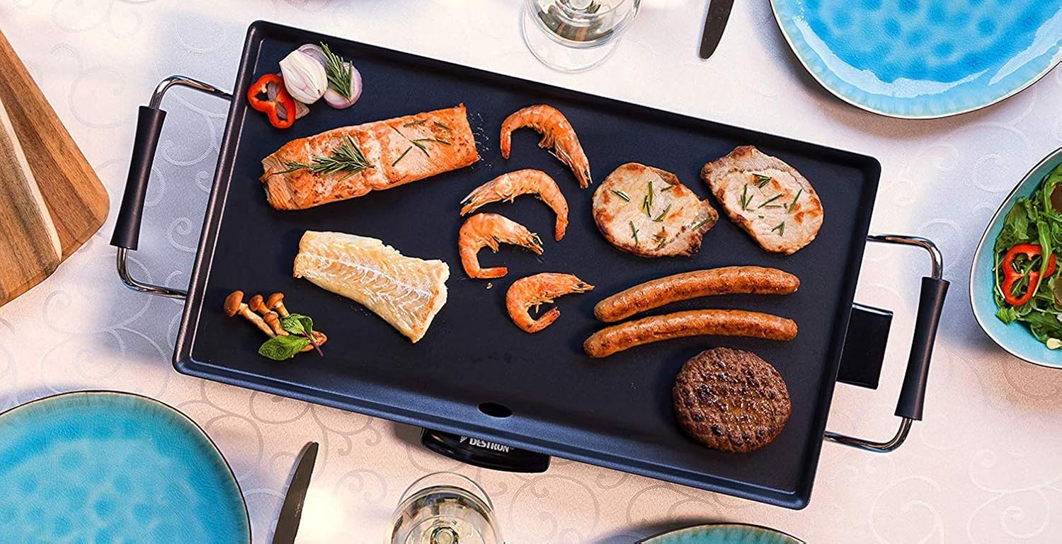 Bestron - Plancha électrique - 4 pers. - Température réglable, anti-adhésif