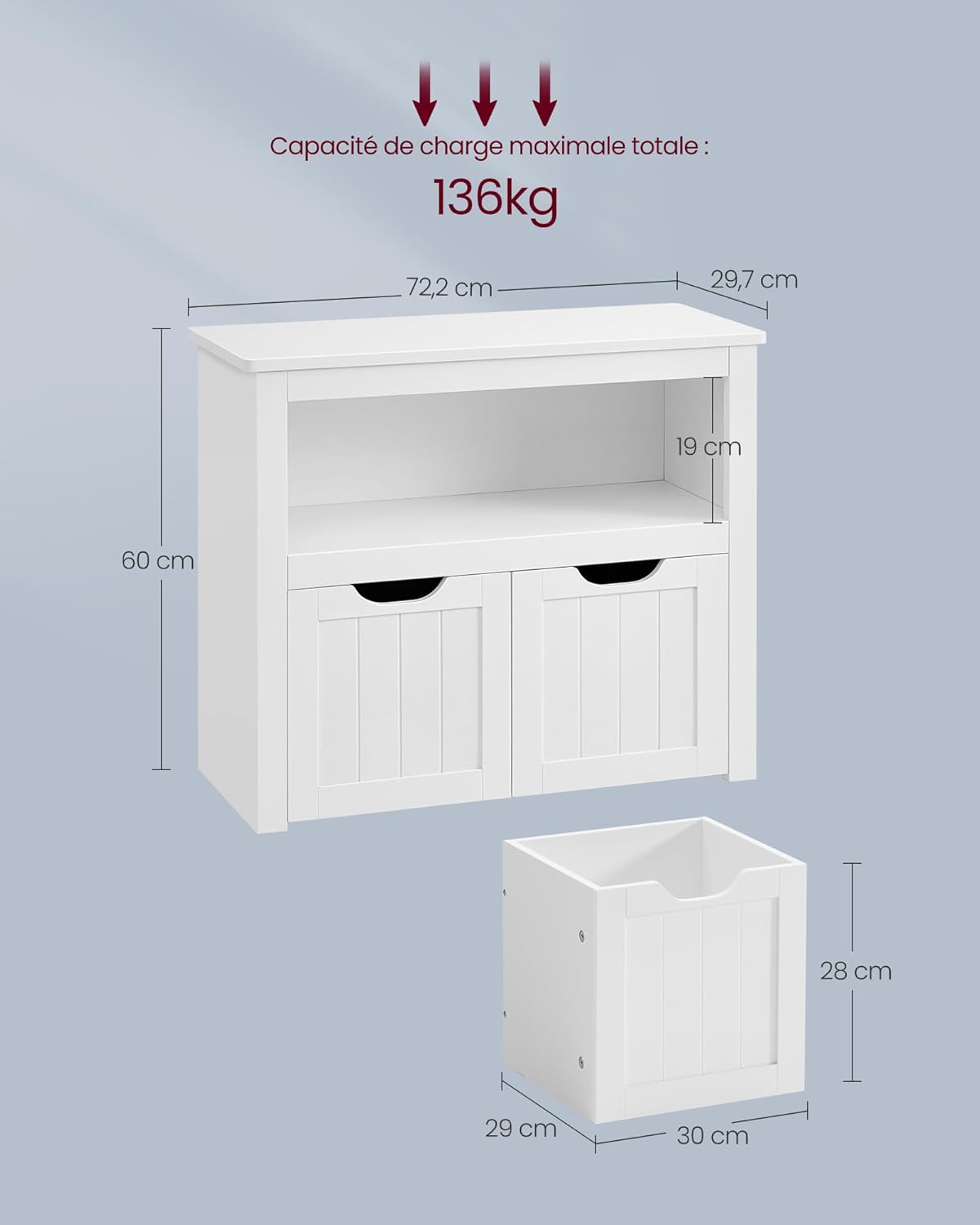 VASAGLE - meuble rangement enfants Nuage - 29,7x72,2x60cm - 2 tiroirs roulants - LHS280WB01