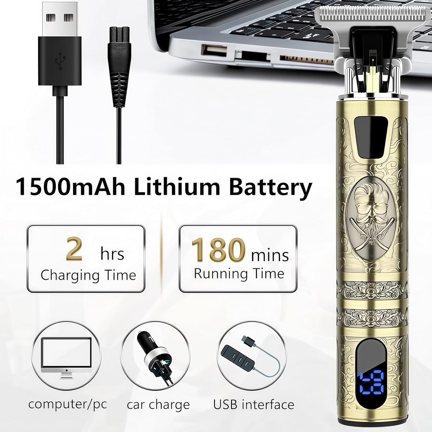 Tondeuse Cheveux Homme - Lame T zéro écart, 4 peignes, IPX7, USB rechargeable - Coupe précise - 1.5-4mm