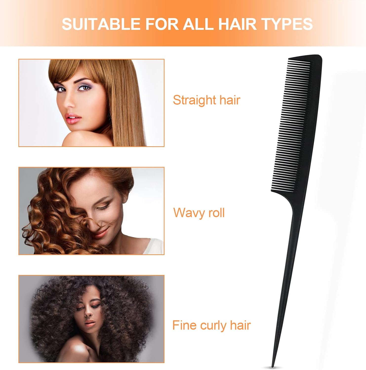 Peigne cheveux - Set 3 peignes carbone - fins, antistatiques, salon, homme