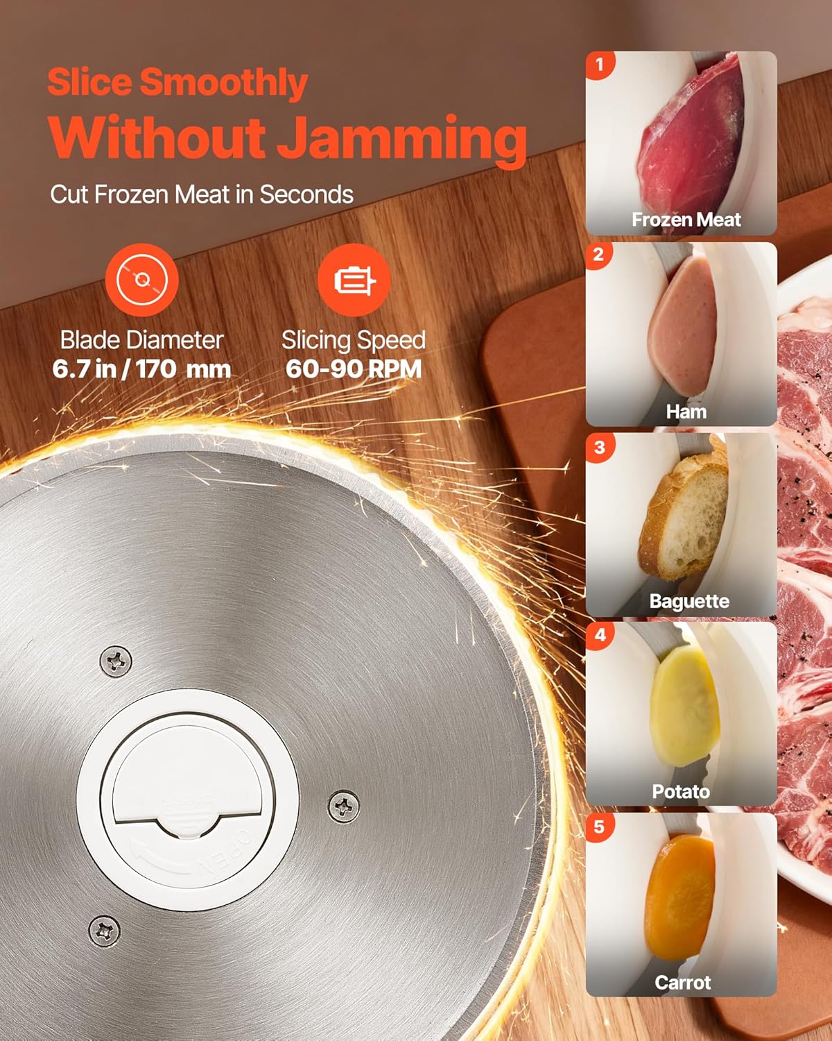 VEVOR – Trancheuse électrique 180W – lame 170mm, épaisseur réglable, coupe 60-90tr/min