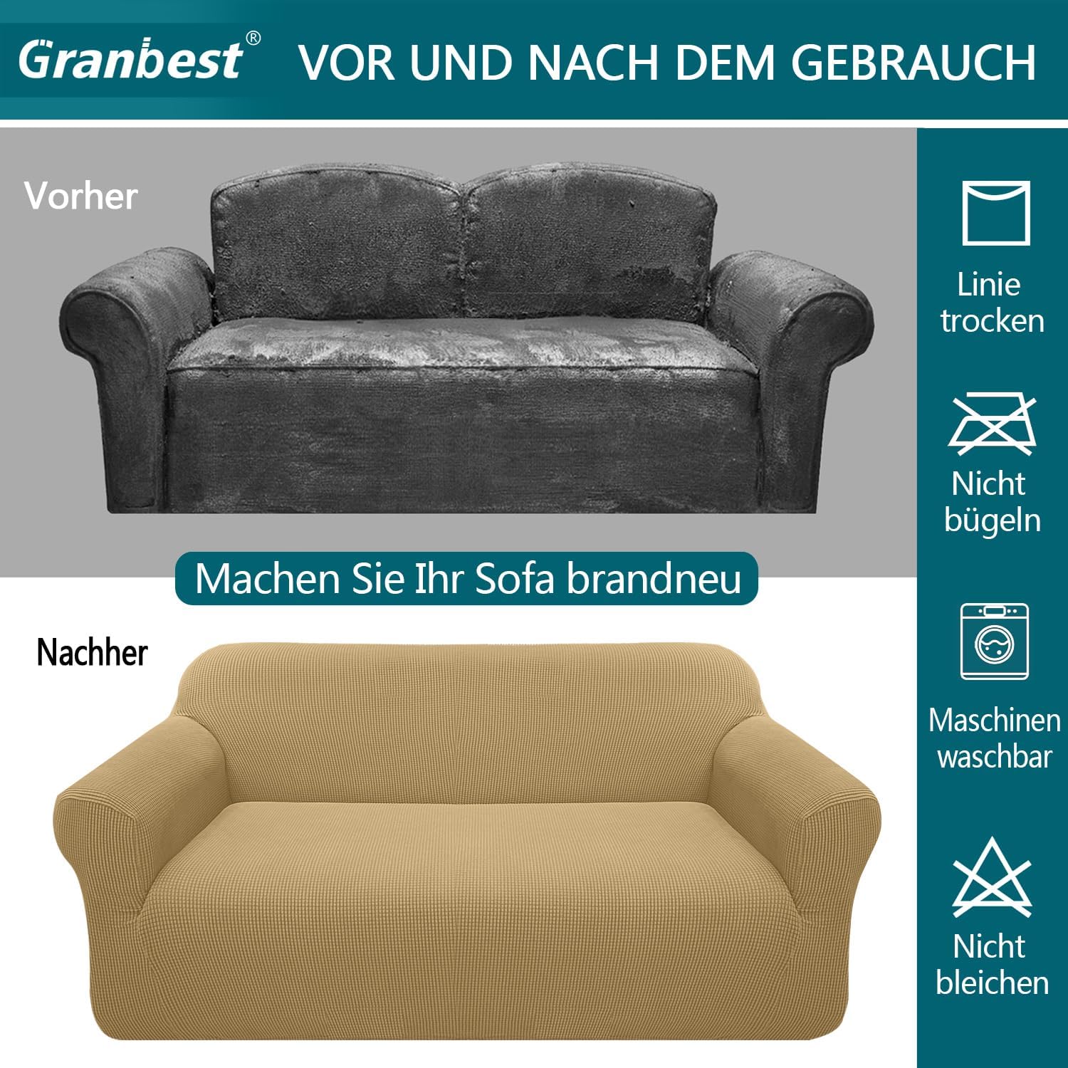 Granbest - housse canapé jacquard 3 places - extensible, protection animaux