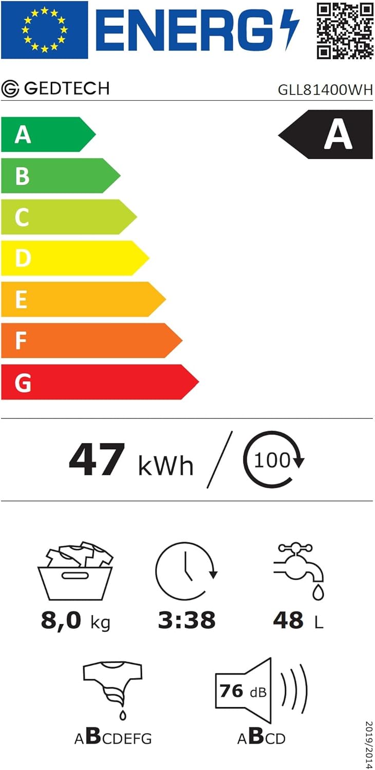 GEDTECH - Lave-linge frontal 8kg 1400tr Classe A-10% 16 programmes GLL81400WH