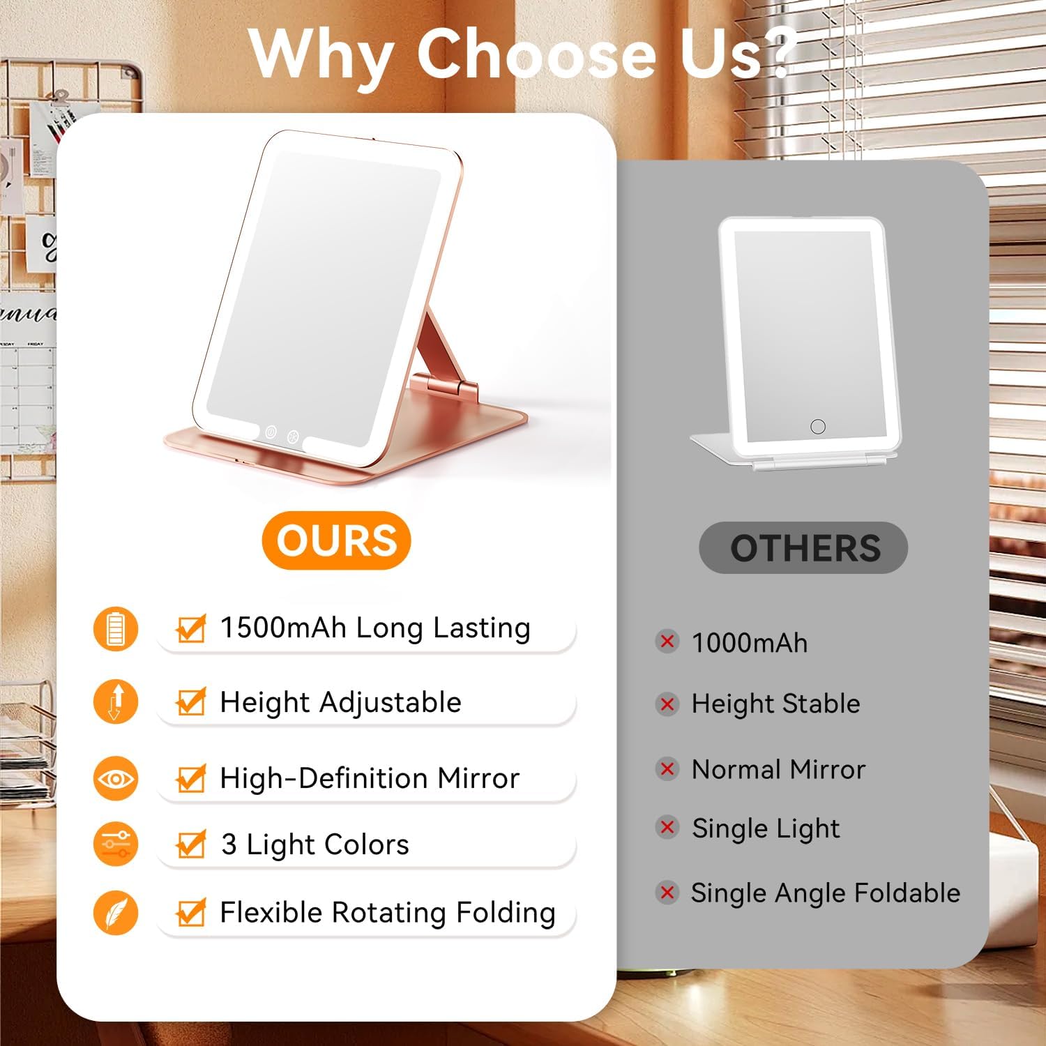 Auxmir - miroir maquillage HD, 72 LED, USB, tactile, or rose