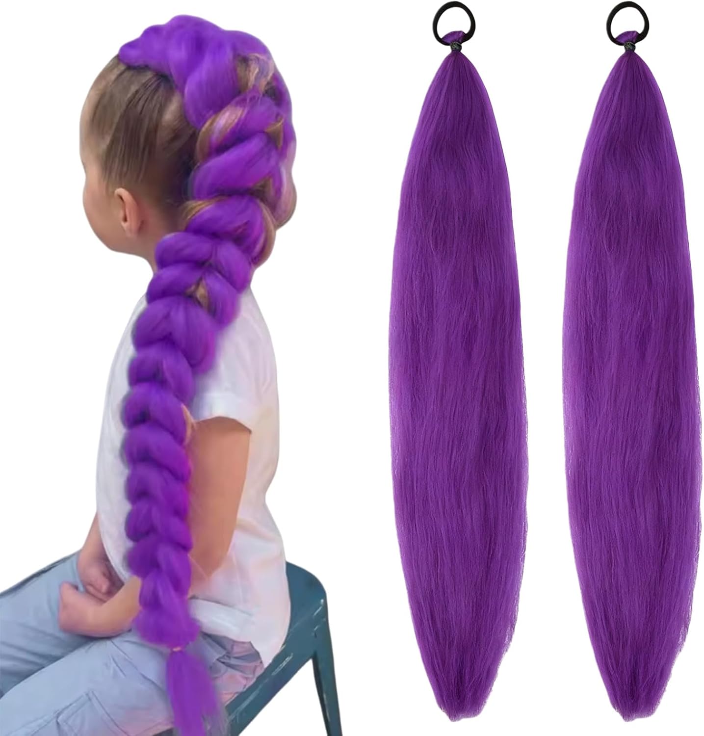 Rumi - Extensions de cheveux violets - 60cm - 2 tresses pour cosplay
