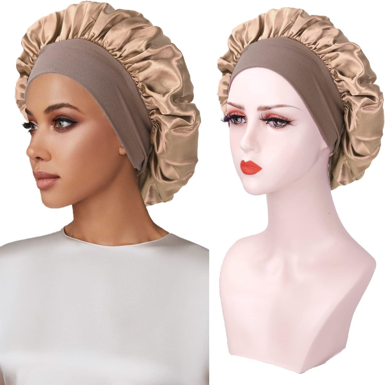 Bonnet satin cheveux - lot de 2 - taille adulte - protection nuit, douceur