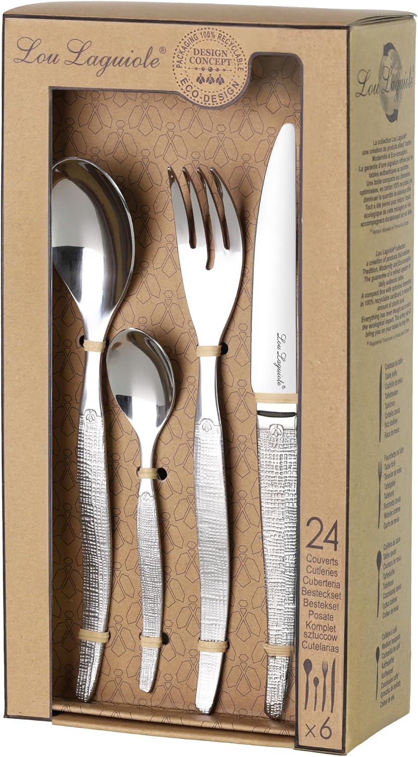 Lou Laguiole - Jet - 24 couverts inox 18/0 finition textil, 6 personnes
