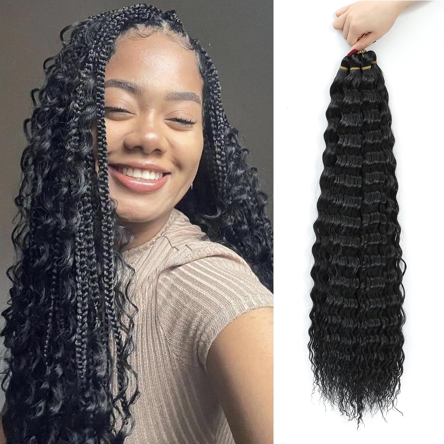 Extension cheveux - Océan Wave Deep Wave, 18 pouces, lot de 6, boucles synthétiques souples