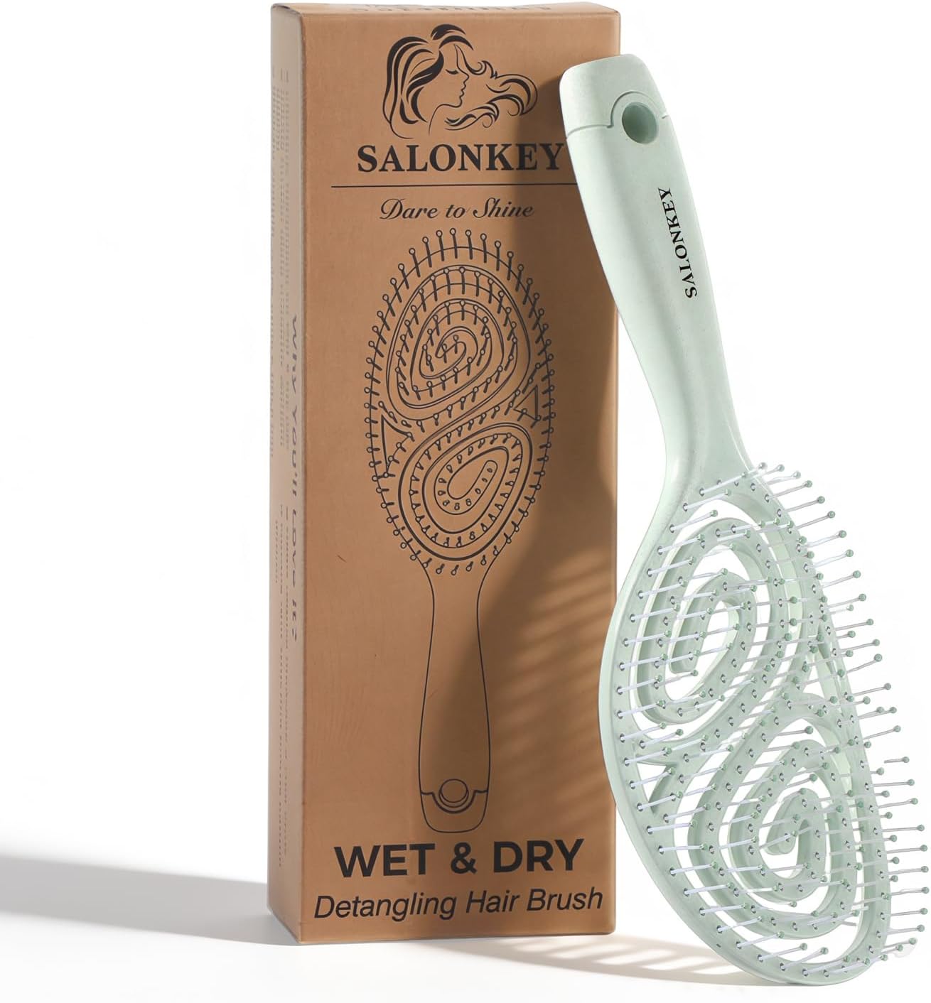 Brosse à cheveux démêlante - wet & dry - anti-casse/anti-statique - pour femme, homme, enfant, vert