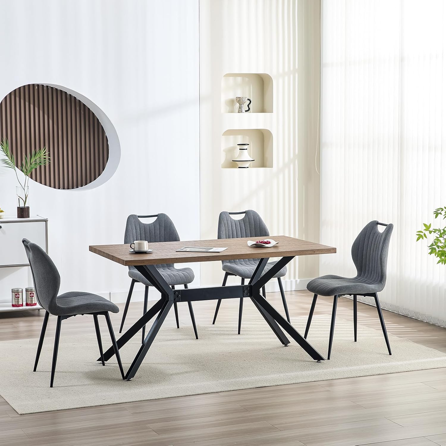 Chaises de salle à manger - ensemble 6 pcs - tissu gris, pieds métal, dossier confortable