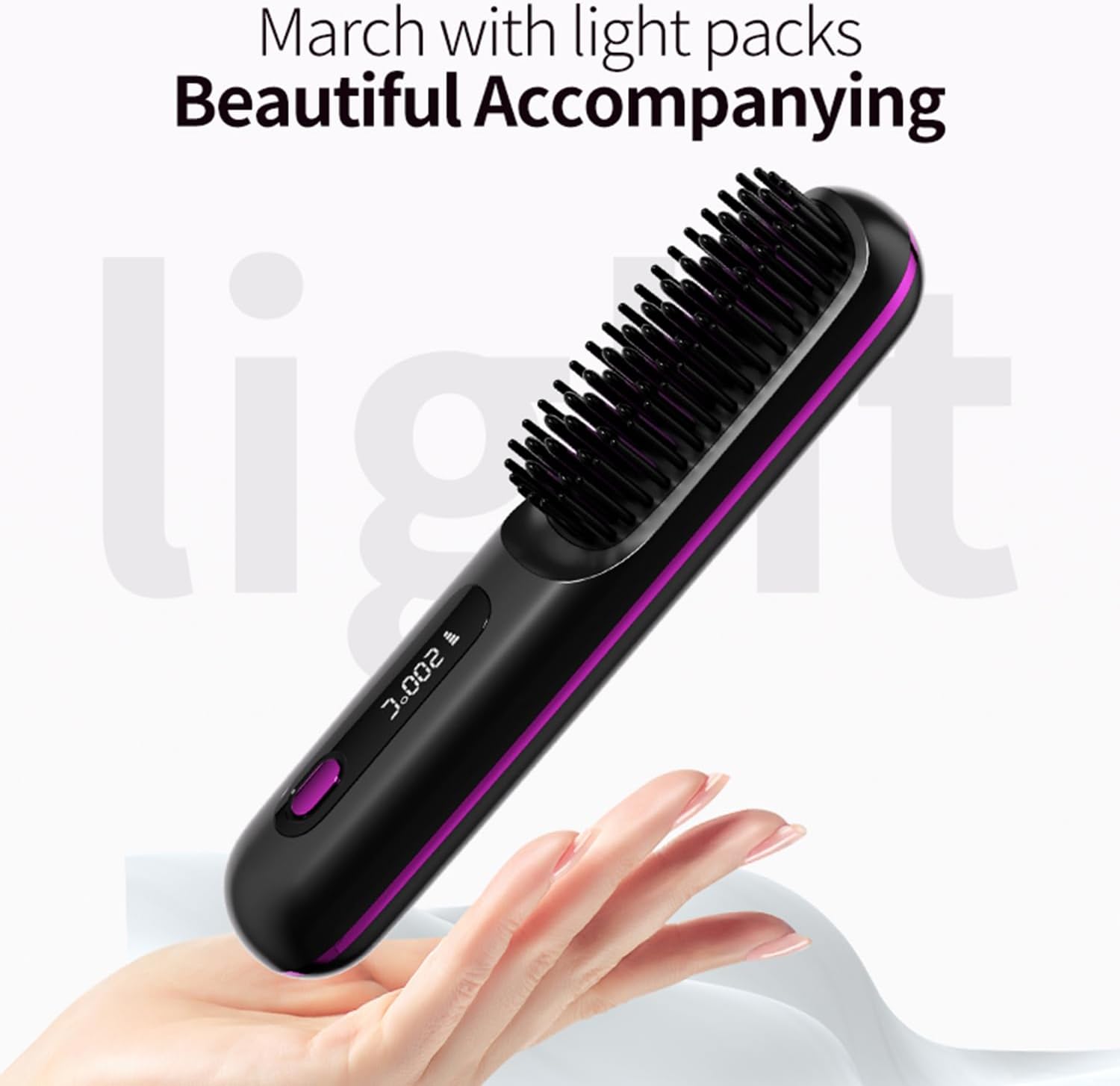 Go Brush - Pro Mini - brosse lissante portable, LCD, 2000mAh, céramique, chauffage rapide