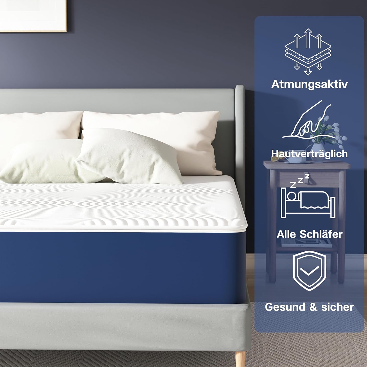 Matelas - 7 zones H3, 140x190x25 cm, mousse froide, housse amovible