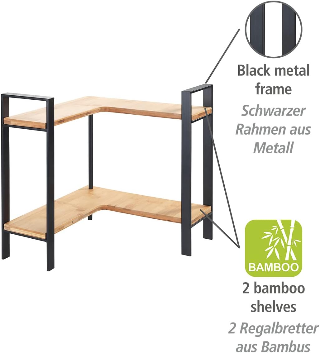 WENKO - étagère d’angle Lou - 30x33x30 cm - 2 niveaux bambou et métal