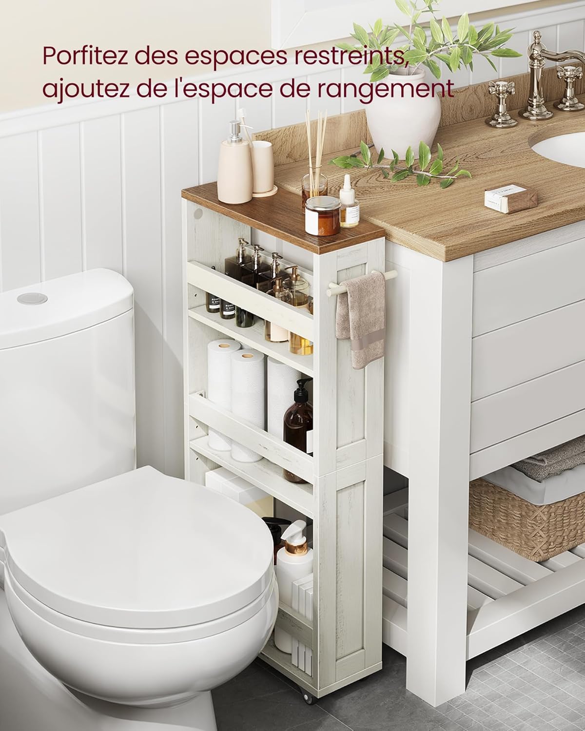 VASAGLE - chariot de rangement 4 niveaux, 15x43,2x86,5 cm, poignée et roulettes, LRC050K01