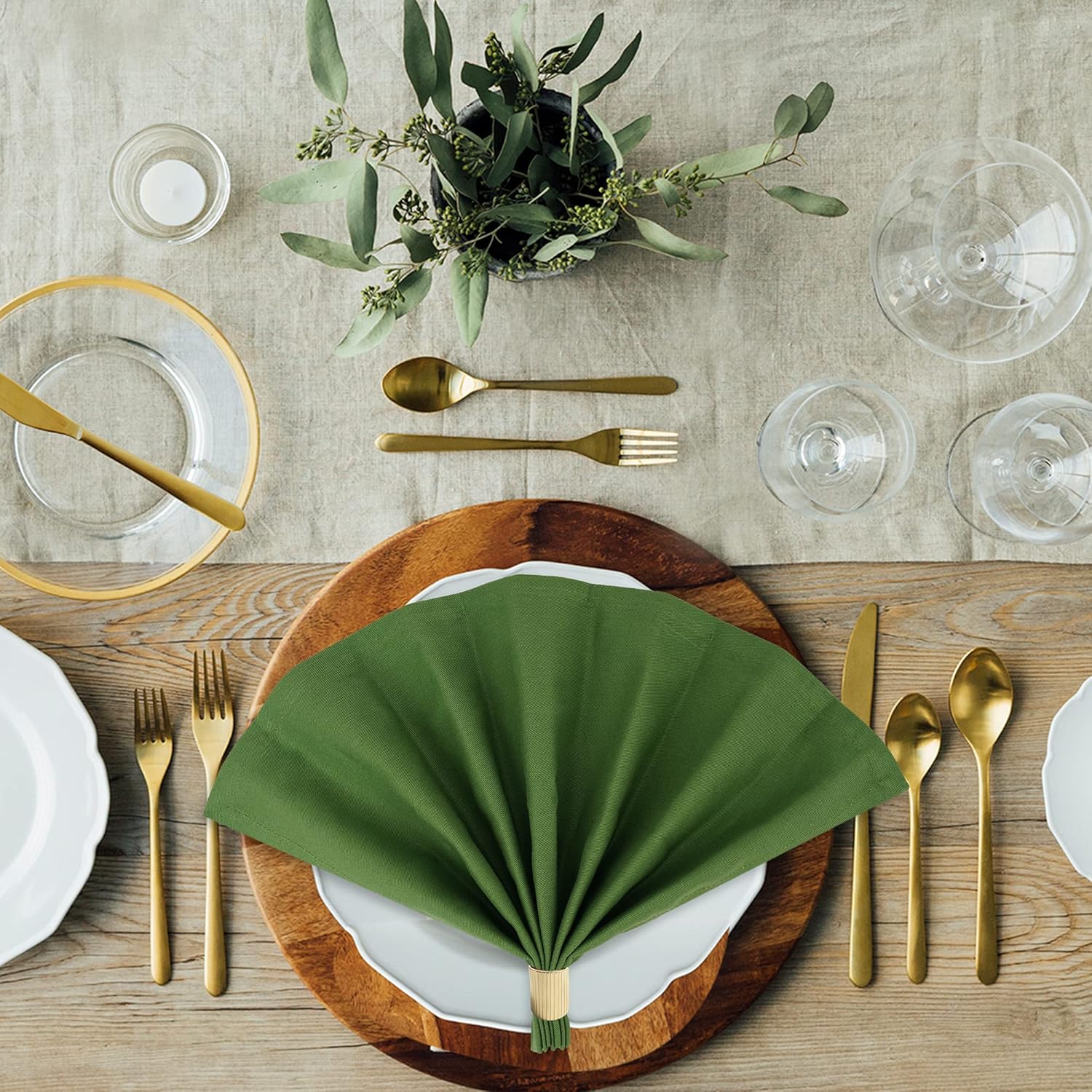 Sweet Needle - serviettes de table surdimensionnées 45x45 cm - coton épais, lot de 12, coins arrondis, vert