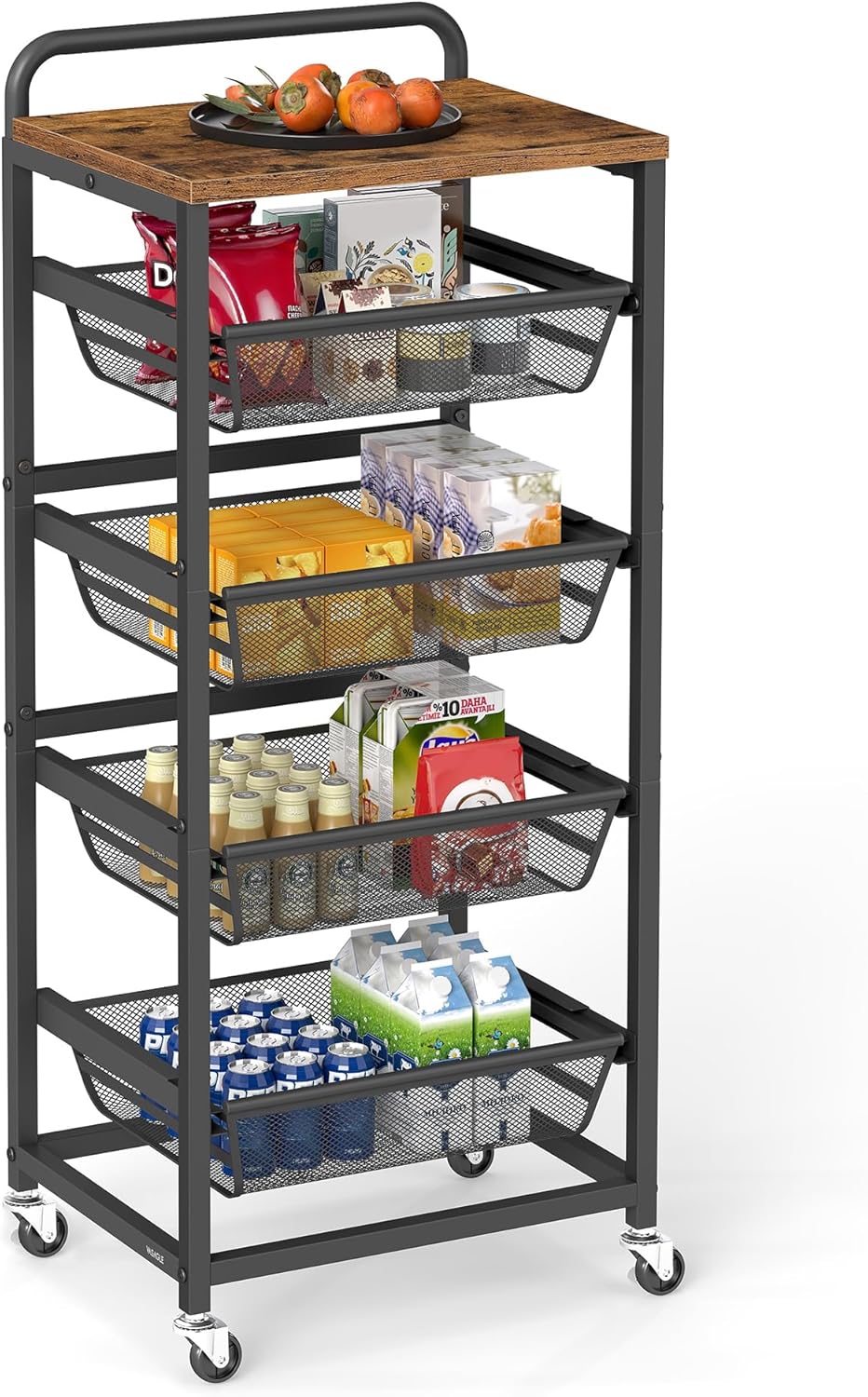 VASAGLE - chariot 5 niveaux, paniers extractibles, 31,7x40x95 cm, roulettes, poignée, LRC041K01