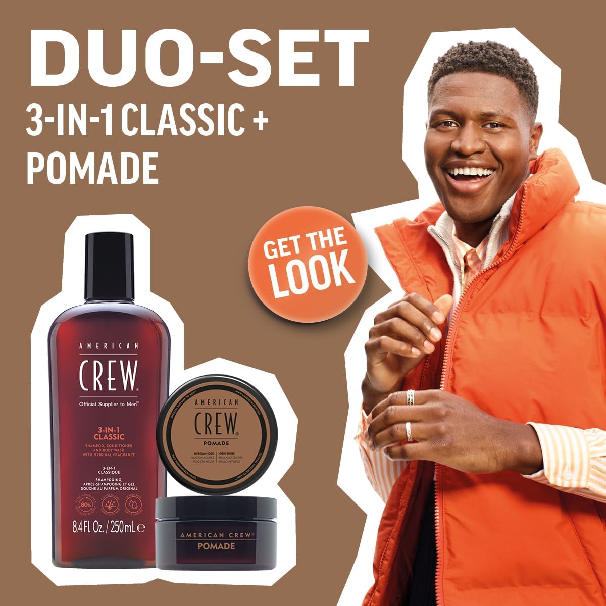American Crew - Coffret Duo Soins Homme 250ml+50g - shampooing 3en1 et pomade coiffante