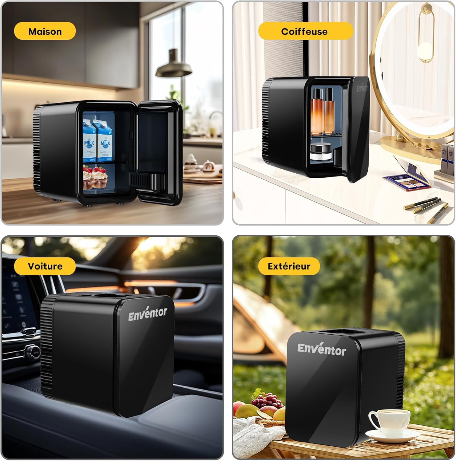 Enventor - Mini-Frigo 4L - compact, 6 canettes, 12V/220V, froid/chaleur