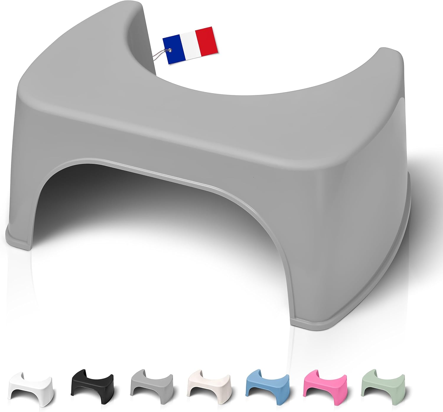 Tabouret de toilette - Gris, plastique recyclé, Fabriqué en France - Compact, position physiologique anti-constipation