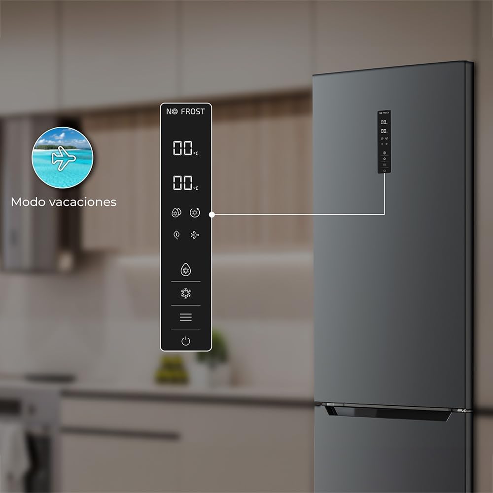 Cecotec - Bolero CoolMarket Combi 356 - 356L inox - No-Frost, Multi Airflow, congélation rapide