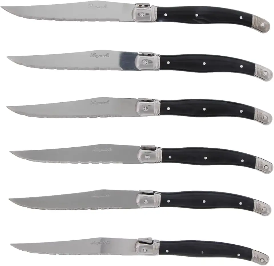 Pradel - Set Laguiole Excellence - 15,7x25,7x1,5 cm - 6 couteaux inox microdentés, manche ABS gris