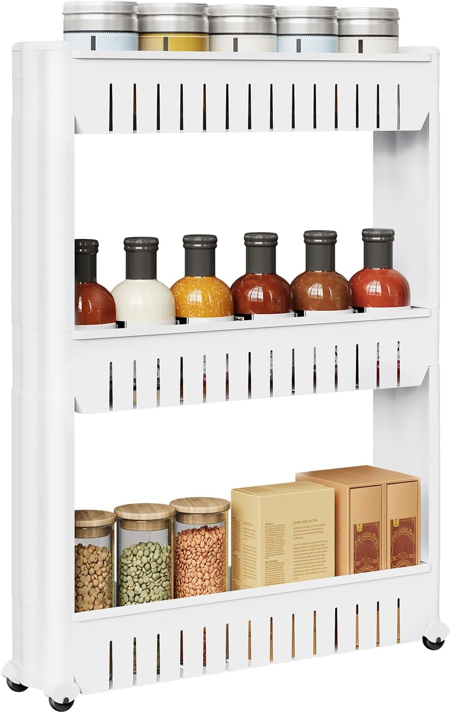 WOLTU - étagère de niche roulante 3 compartiments, blanc, compacte