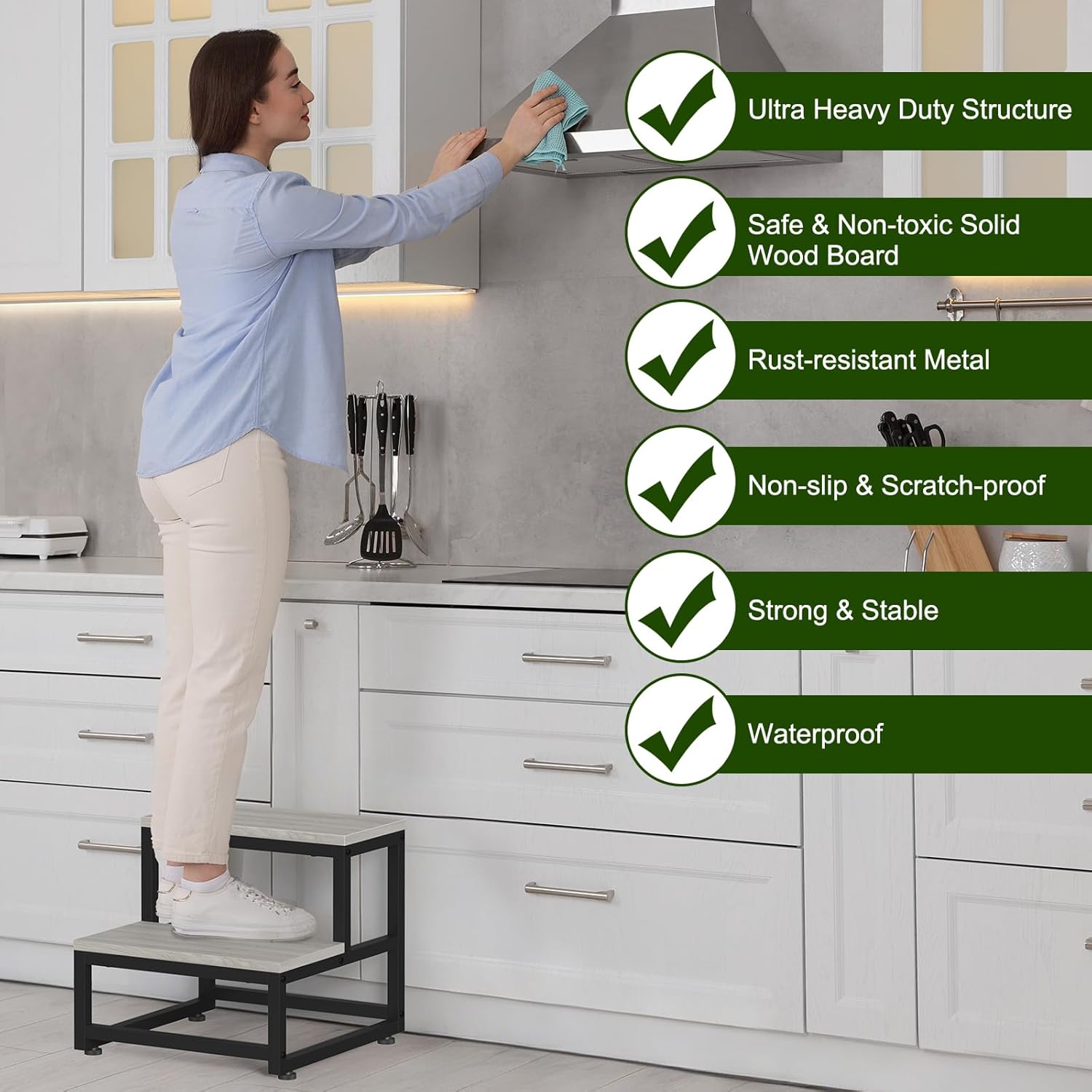 LIANTRAL - marchepied 2 marches - acier et bois, 200kg, gris/noir