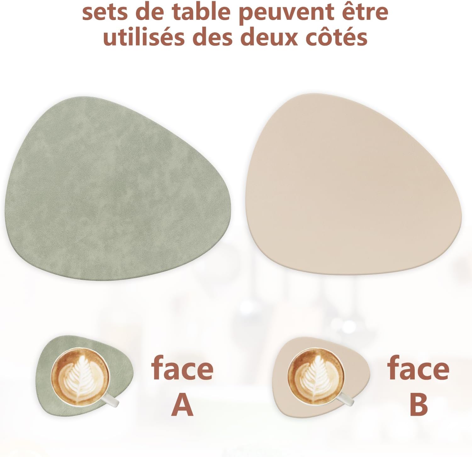 Set de table - PU cuir double face, lot de 6, 41x33cm, lavables, antidérapants